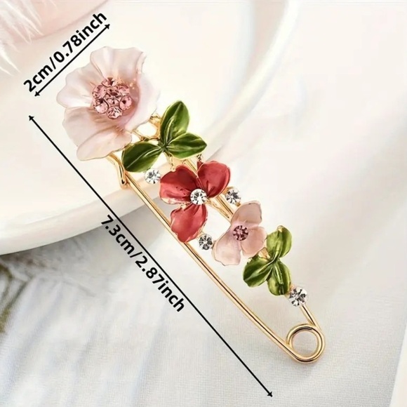 Floral Gold and Multicolor Brooch - Picture 5 of 5